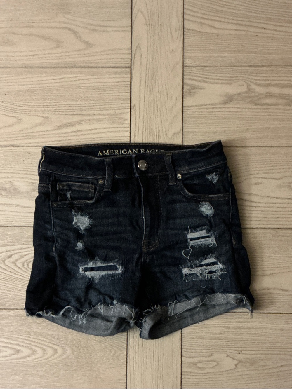 American Eagle Outfitters Dark Indigo Distressed Denim Shorts